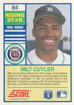 1990 Score Rising Stars #84 Milt Cuyler Back