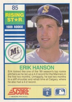 1990 Score Rising Stars #85 Erik Hanson Back