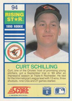 1990 Score Rising Stars #94 Curt Schilling Back