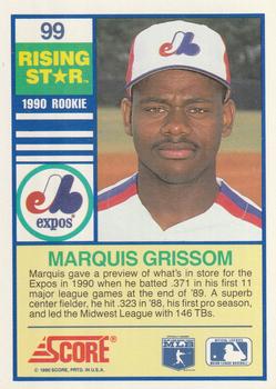 1990 Score Rising Stars #99 Marquis Grissom Back