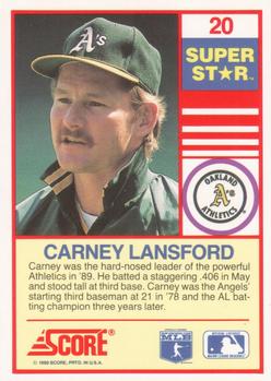 1990 Score 100 Superstars #20 Carney Lansford Back