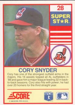 1990 Score 100 Superstars #28 Cory Snyder Back