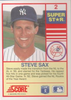 1990 Score 100 Superstars #2 Steve Sax Back