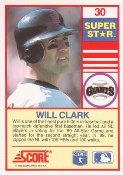 1990 Score 100 Superstars #30 Will Clark Back