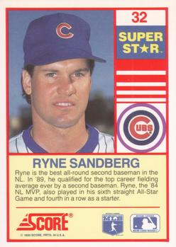 1990 Score 100 Superstars #32 Ryne Sandberg Back