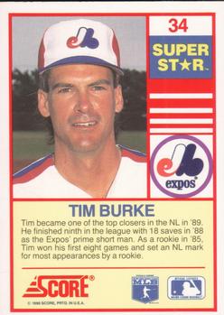 1990 Score 100 Superstars #34 Tim Burke Back