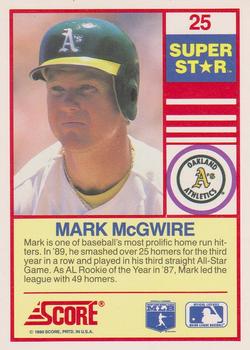 1990 Score 100 Superstars #25 Mark McGwire Back