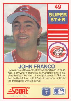 1990 Score 100 Superstars #49 John Franco Back