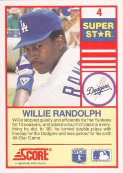 1990 Score 100 Superstars #4 Willie Randolph Back