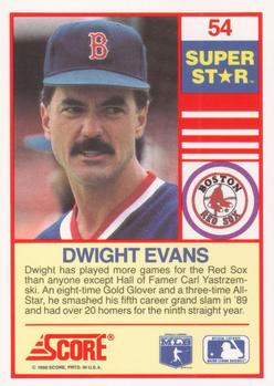 1990 Score 100 Superstars #54 Dwight Evans Back
