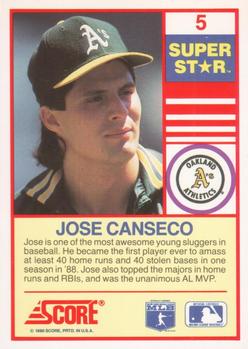 1990 Score 100 Superstars #5 Jose Canseco Back