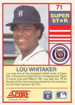 1990 Score 100 Superstars #71 Lou Whitaker Back