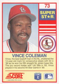 1990 Score 100 Superstars #73 Vince Coleman Back