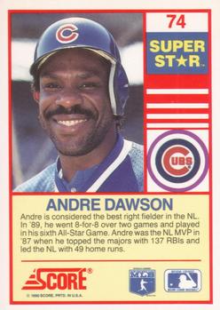 1990 Score 100 Superstars #74 Andre Dawson Back
