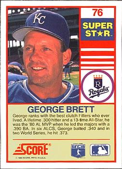 1990 Score 100 Superstars #76 George Brett Back