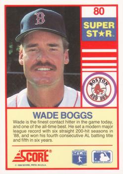 1990 Score 100 Superstars #80 Wade Boggs Back