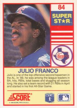 1990 Score 100 Superstars #84 Julio Franco Back