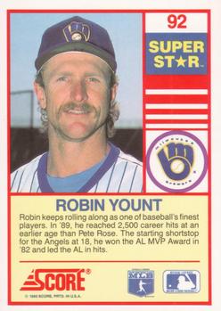 1990 Score 100 Superstars #92 Robin Yount Back