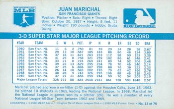 1970 Kellogg's 3-D Super Stars #13 Juan Marichal Back
