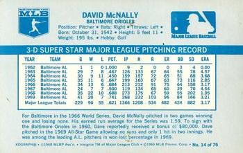 1970 Kellogg's 3-D Super Stars #14 Dave McNally Back