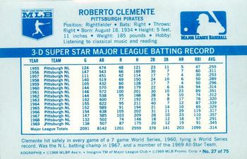 1970 Kellogg's 3-D Super Stars #27 Roberto Clemente Back