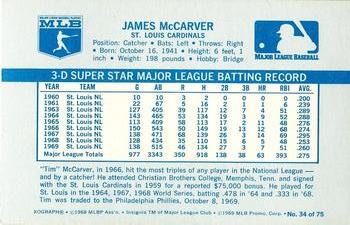 1970 Kellogg's 3-D Super Stars #34 Tim McCarver Back