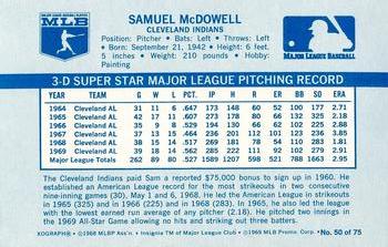 1970 Kellogg's 3-D Super Stars #50 Sam McDowell Back