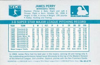 1970 Kellogg's 3-D Super Stars #64 Jim Perry Back