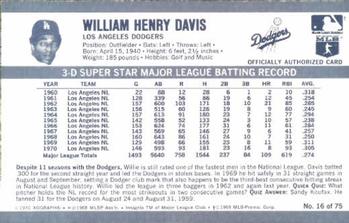 1971 Kellogg's 3-D Super Stars #16 Willie Davis  Back