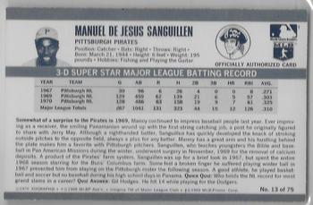 1971 Kellogg's 3-D Super Stars #13 Manny Sanguillen Back
