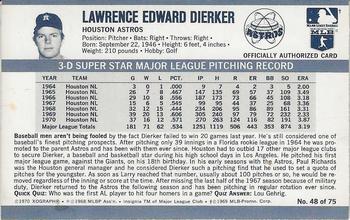 1971 Kellogg's 3-D Super Stars #48 Larry Dierker Back