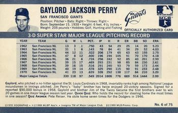 1971 Kellogg's 3-D Super Stars #6 Gaylord Perry  Back