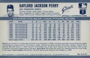 1971 Kellogg's 3-D Super Stars #6 Gaylord Perry  Back