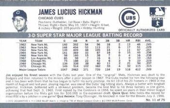 1971 Kellogg's 3-D Super Stars #11 Jim Hickman  Back