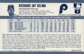 1971 Kellogg's 3-D Super Stars #21 Dick Selma  Back