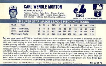 1971 Kellogg's 3-D Super Stars #23 Carl Morton  Back