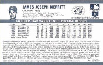1971 Kellogg's 3-D Super Stars #25 Jim Merritt  Back