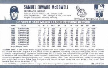 1971 Kellogg's 3-D Super Stars #37 Sam McDowell  Back