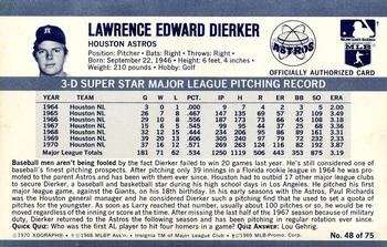 1971 Kellogg's 3-D Super Stars #48 Larry Dierker  Back