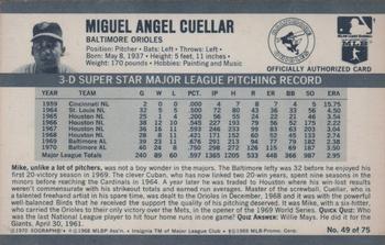 1971 Kellogg's 3-D Super Stars #49 Mike Cuellar  Back