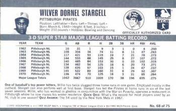 1971 Kellogg's 3-D Super Stars #68 Willie Stargell  Back