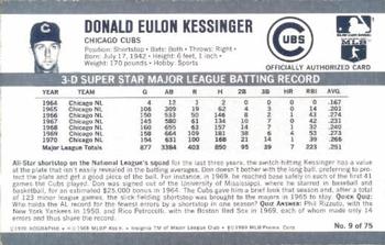 1971 Kellogg's 3-D Super Stars #9 Don Kessinger  Back