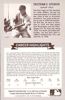 1972 Kellogg's 3-D All-Time Baseball Greats #11 Tris Speaker  Back