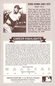 1972 Kellogg's 3-D All-Time Baseball Greats #14 Babe Ruth  Back