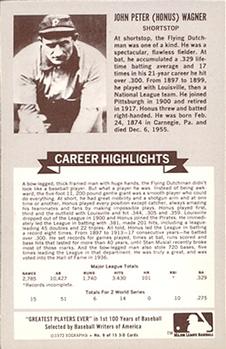 1972 Kellogg's 3-D All-Time Baseball Greats #9 Honus Wagner  Back