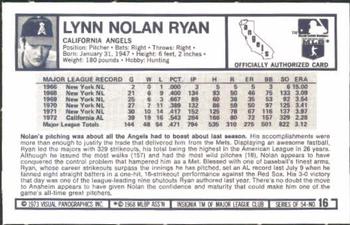 1973 Kellogg's Pro Super Stars #16 Nolan Ryan Back