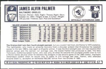 1973 Kellogg's Pro Super Stars #17 Jim Palmer Back