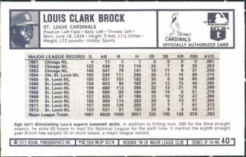 1973 Kellogg's Pro Super Stars #40 Lou Brock Back
