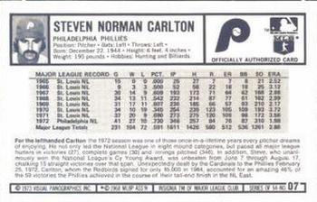 1973 Kellogg's Pro Super Stars #7 Steve Carlton Back