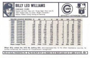 1973 Kellogg's Pro Super Stars #10 Billy Williams Back